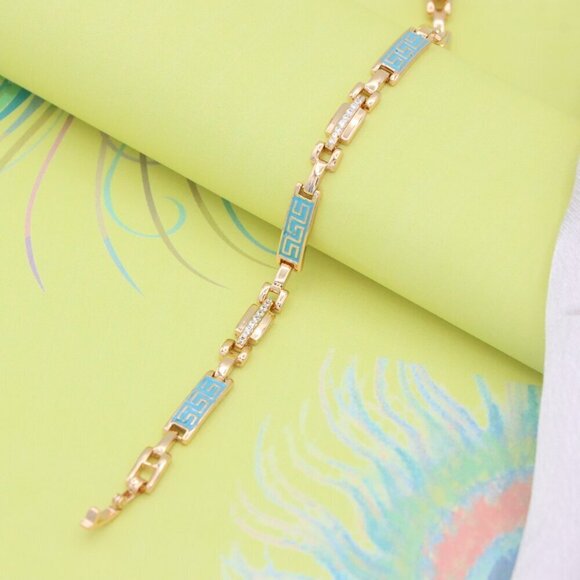 Rose Gold Bracelet with Blue Enamel and Crystals, XPBL0682 - Picture 10 of 12